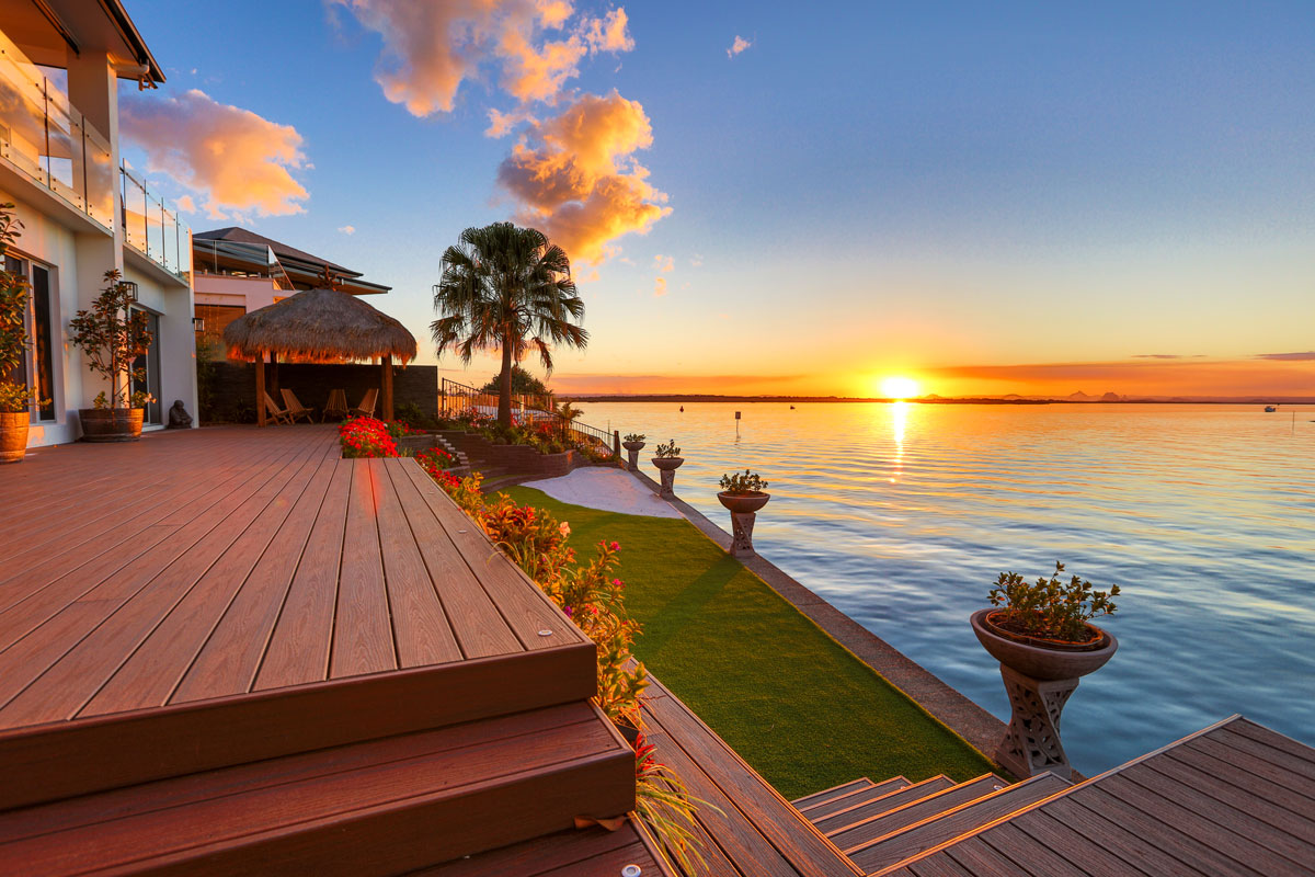 outdoor decking and sunset view